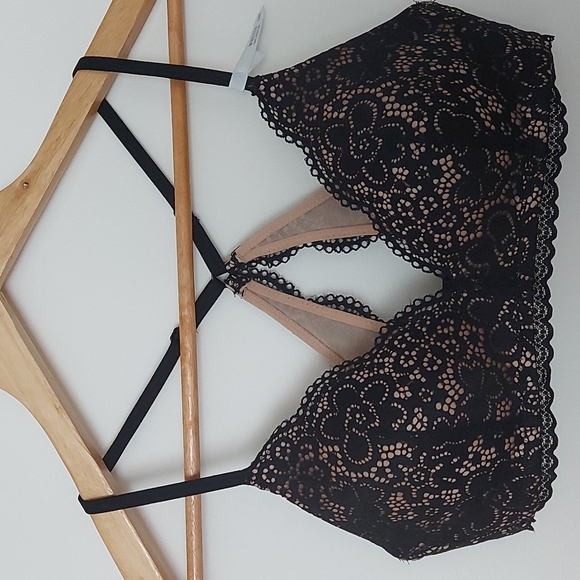 2 for $25 ✨NWT Aerie Wireless Black/Beige Lace Racer Back Bra Size 34B - Picture 1 of 4